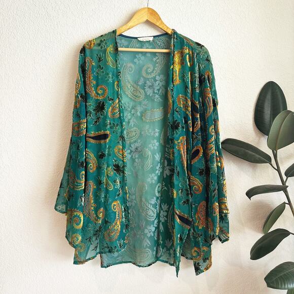 Velvet Burnout Kimono Small Hippie Bohemian Whimsygoth Fairgrunge Ethereal Sheer - Picture 1 of 6